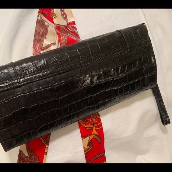 AqUA MADONNA BLACK LEATHER CLUTCH /crocodile - Picture 2 of 8